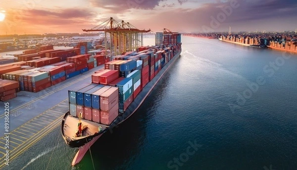Fototapeta Cargo containers inspected at port for customs clearance and trade compliance.
