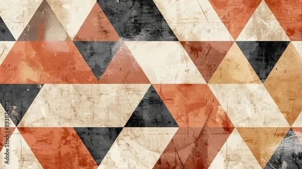 Fototapeta Geometric retro background with triangular shapes terracotta hues and patterns