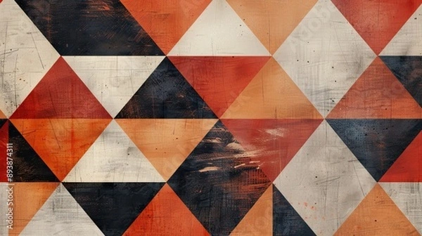 Fototapeta Retro background with triangular shapes terracotta hues and ceramic-inspired patterns
