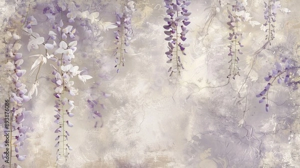 Fototapeta Ethereal lavender and cream background adorned with delicate shimmering patterns