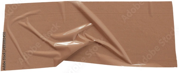 Fototapeta Fita colante amassada, dobrada, com rugas. Fita marrom  com fundo transparente. 