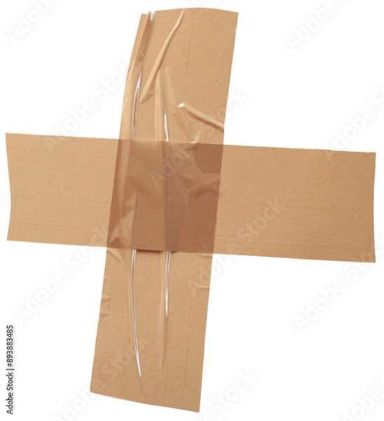 Fototapeta Fita colante amassada, dobrada, com rugas. Fita marrom  com fundo transparente. 