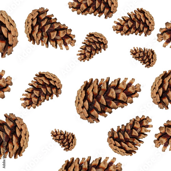 Obraz Pattern with pine cones on isolated background