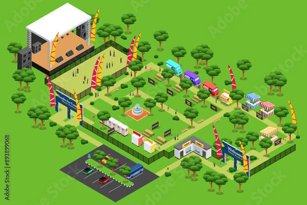 Obraz Concert Music Festival Summer Isometric Map in a Park Vector Illustration