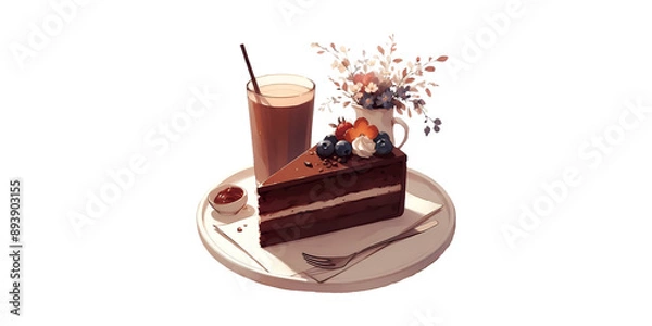 Fototapeta coffee and chocolate cake
