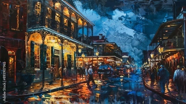 Fototapeta An atmospheric nighttime street scene featuring bright, colorful lights and people walking by, adding to the lively and energetic ambiance of the area.