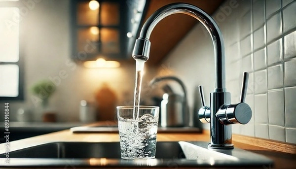 Obraz Refreshing Tap Water in a Modern Kitchen