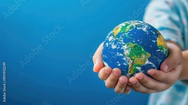 Fototapeta A globe being held between two hands, symbolizing care for our planet.