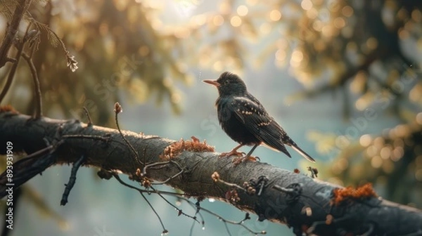 Fototapeta Bird perched on tree branch in natural setting