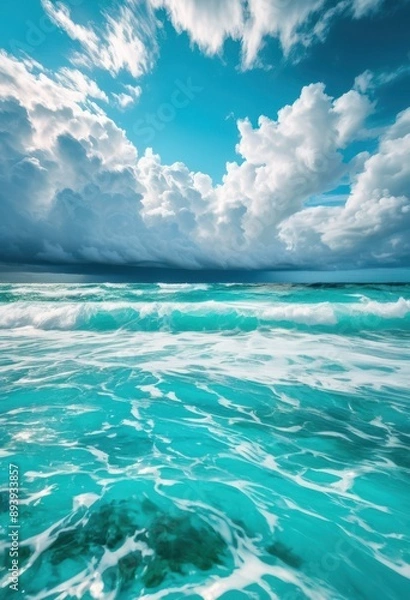 Obraz vivid turquoise ocean streaky clouds above, water, sky, sea, scenic, view, beautiful, weather, atmosphere, environment, horizon, peaceful, serene, tranquil