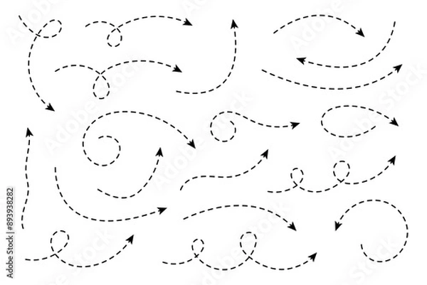 Fototapeta Curved dotted arrow. Zigzag arrow stripes design with dotted lines.