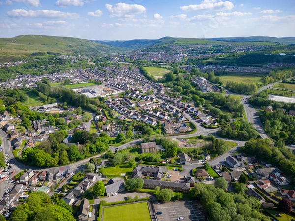 Obraz Aerial view of the Welsh Valleys town of Ebbw Vale