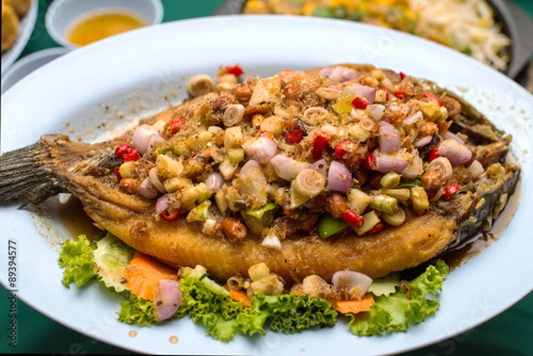 Fototapeta Deep Fried Fish with Thai Herb
