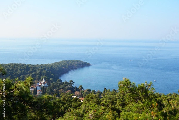 Fototapeta View of Buyukada Island from above, Tyrkey, sea.