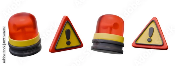 Fototapeta Alarming red lamp, sign of attention, danger. Alert signal. Set of vector emergency warning elements