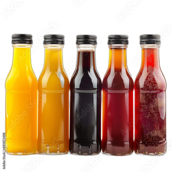 Fototapeta Assortment of Sauce Bottles Including Plum and Apricot, Perfect for Marketing and Ads