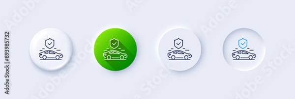 Fototapeta Transport insurance line icon. Neumorphic, Green gradient, 3d pin buttons. Car risk coverage sign. Vehicle protection symbol. Line icons. Neumorphic buttons with outline signs. Vector