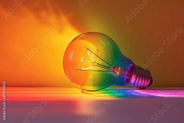 Fototapeta A light bulb casting a rainbow light, symbolizing diversity and inclusion.