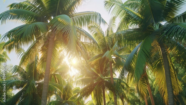 Fototapeta  realistic high-resolution photo of palm trees, with detailed background