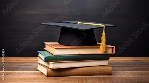Fototapeta Graduation Cap Atop Stack of Books