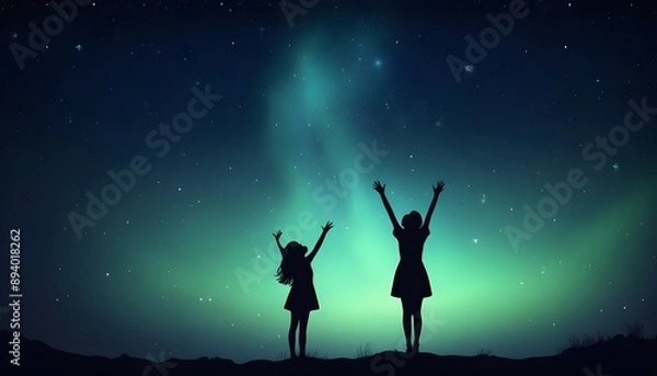 Fototapeta Aurora Borealis Silhouettes