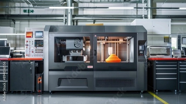 Fototapeta Large-scale 3D printer creating complex industrial components
