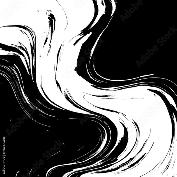 Fototapeta Black Brushstroke Patterns Cascading with Elegant Fluidity on a Pristine White Canvas