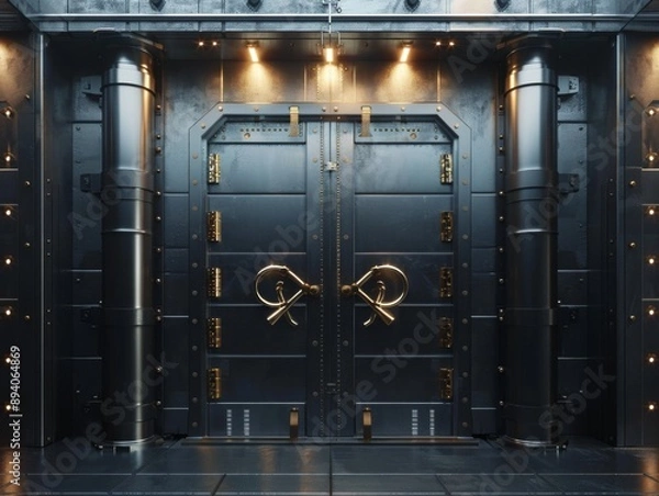 Fototapeta Secure safe door symbolizing security in banking vaults