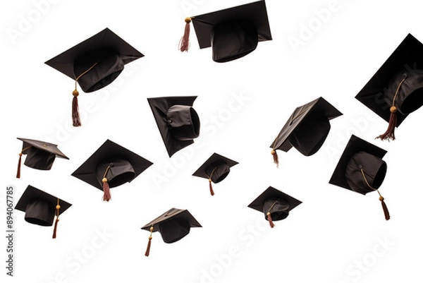 Fototapeta Set Of Fallen Graduation Hats PNG Milestone Achievement University Hats isolated on a white and Transparent background - University Graduation Celebration Success