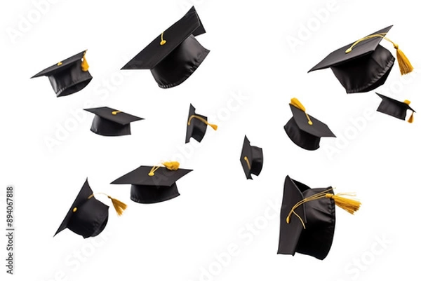 Obraz Set Of Fallen Graduation Hats PNG Milestone Achievement University Hats isolated on a white and Transparent background - University Graduation Celebration Success