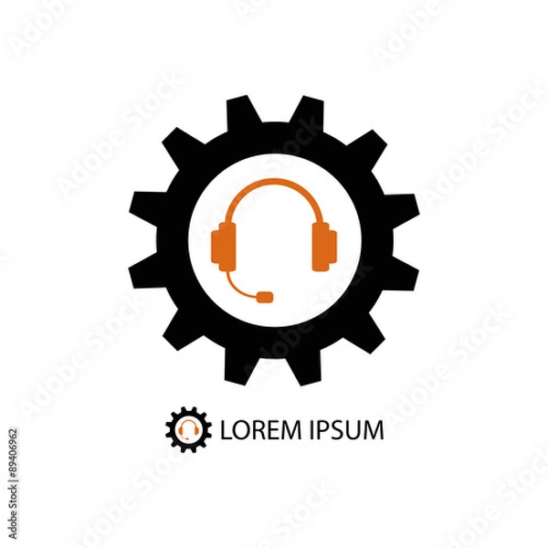 Obraz Black gearwheel and orange headset as support icon