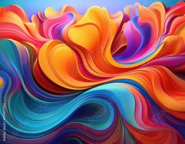 Fototapeta A colorful painting with a rainbow of colors and a wave-like pattern