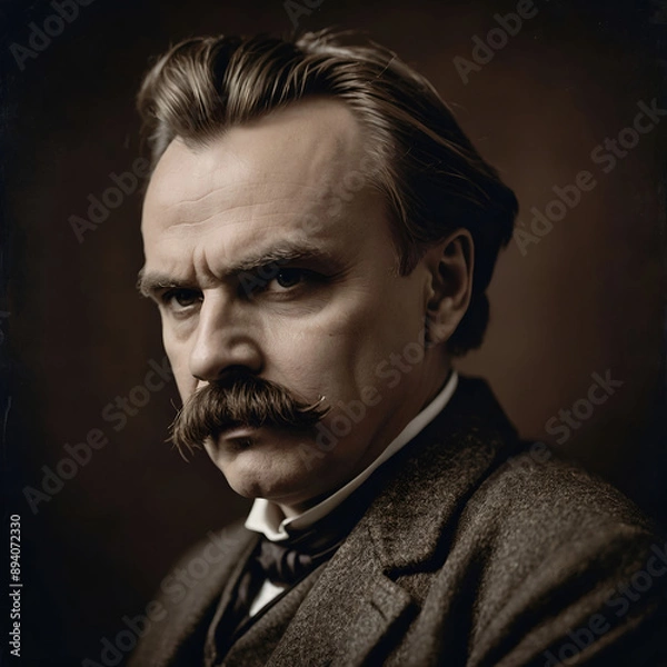 Fototapeta a man with a mustache and a black background Exploring Nietzsche's Complex Persona A Deep Dive into