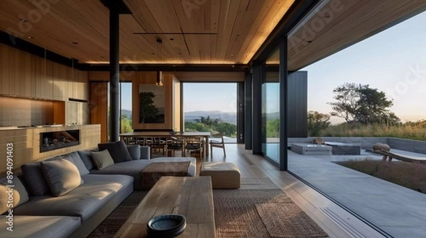 Fototapeta The house with the interior has the sky as the backdrop which is very beautiful