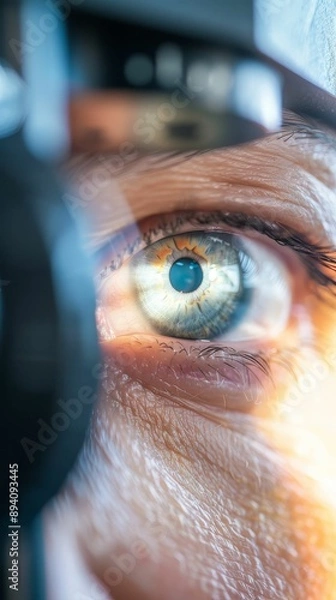 Obraz Ophthalmologist using a slit lamp to examine a patients eye, diagnostic tools,