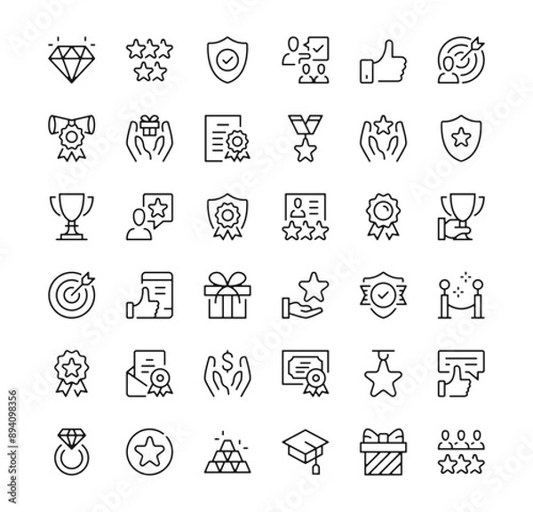 Fototapeta Achievement icons set. Vector line icons. Black outline stroke symbols