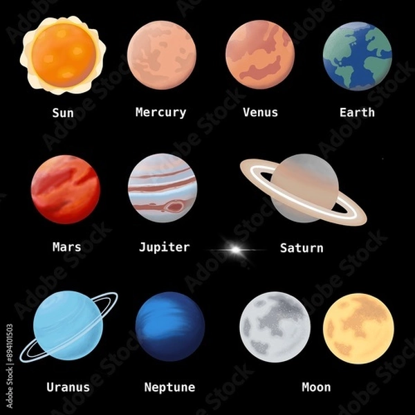 Obraz Planets collection, Solar system elements, Galaxy exploration, Astronomy research, Set of solar system planets 
