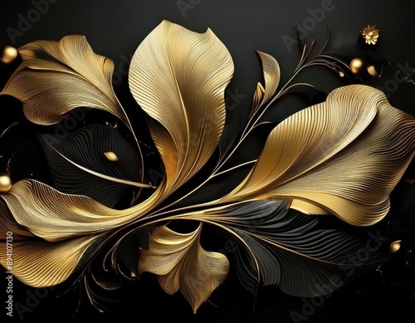 Fototapeta A gold and black wave with a shiny, metallic texture