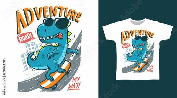 Obraz Cute Dinosaur Ride Skateboard Vector Illustration T shirt Designs