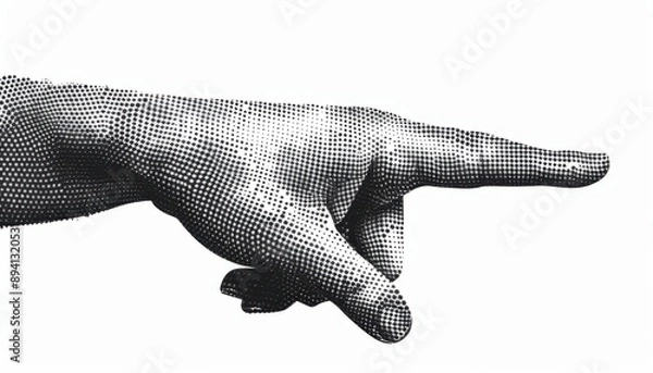 Fototapeta Black And White Halftone Image Of A Hand Pointing To The Right