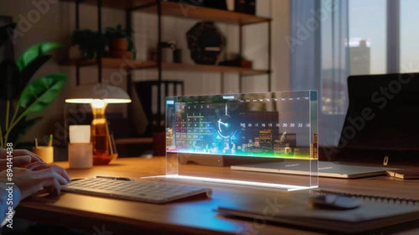 Fototapeta Holographic Vision: The Future of Home Office Time Management