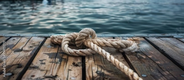 Obraz Nautical Rope on Wooden Dock