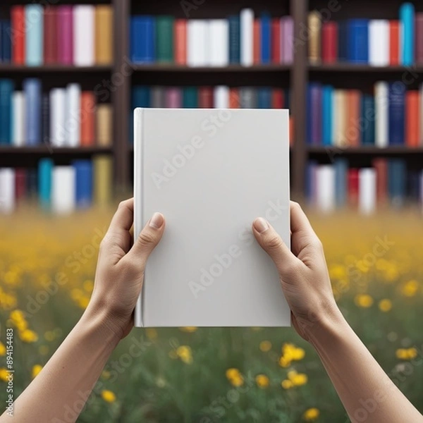 Fototapeta Book Mockup in Front of Bookshelf.