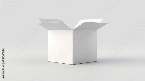 Obraz A detailed 3D rendering of closed and open white corrugated carton boxes, ideal for packaging and shipping needs.