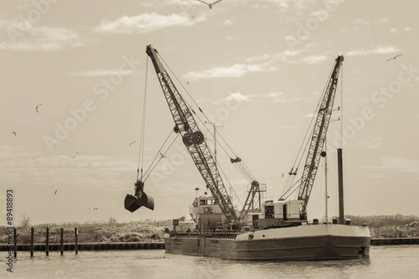 Obraz Effect vintage. Dredger ship navy