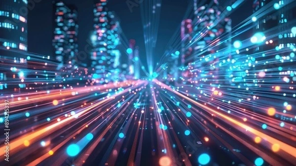 Obraz Futuristic Cityscape with Dynamic Light Trails