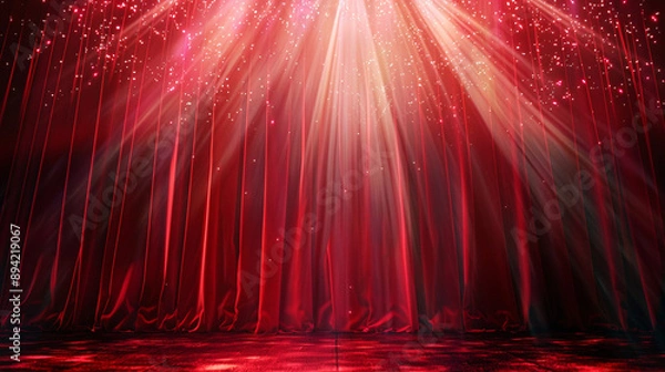 Fototapeta Abstract background with stage lights, dark room for product presentation. Showroom with spotlight and starry sky. Background for display of products on stage in the theater or studio