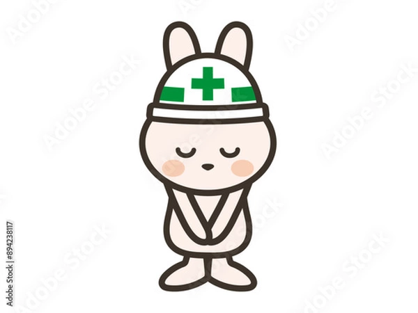 Fototapeta 頭を下げて謝る工事現場のうさぎさんイラスト
