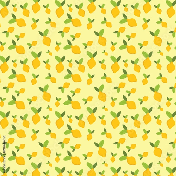 Fototapeta Seamless pattern design of lemons isolated on light yellow background.