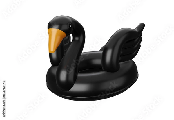 Obraz 3D illustration rubber swimming ring in shape of black swan isolated on transparent background